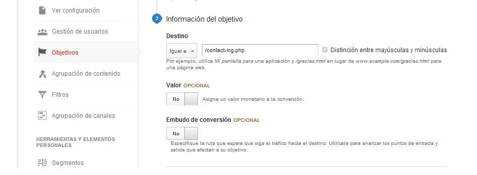 Objetivos Google Analytics