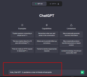 crea tu tienda online gratis con Chat GTP